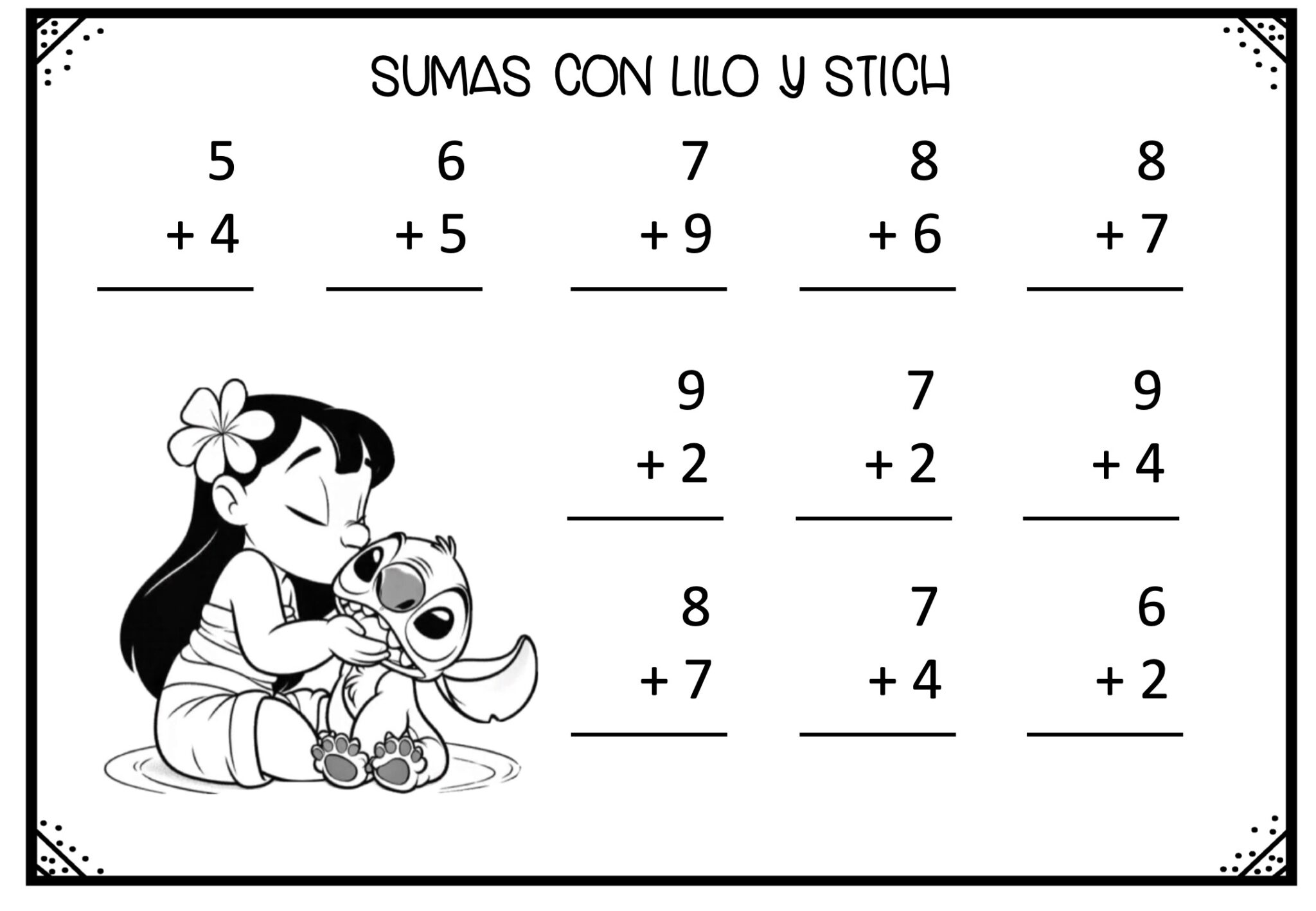 SUMA Y COLOREA CON DE UNA Y DOS CIFRAS LILO STICH COLOREA - Orientacion ...