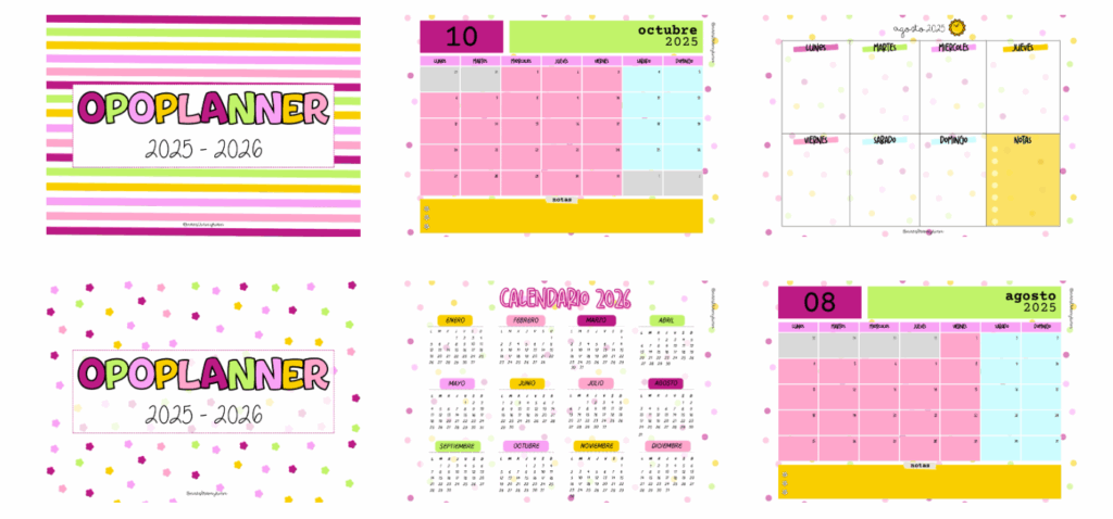 Opoplanner 2025-2026💚🩷 ¿Qué contiene?:🍀Diferentes portadas a elegir la que más te guste🍀Datos personales🍀Calendario anual 2025 y 2026🍀Portadas mensuales (agosto 2025 – julio 2026)🍀Calendarios mensuales (agosto 2025 – julio 2026)🍀Planificadores semanales […]