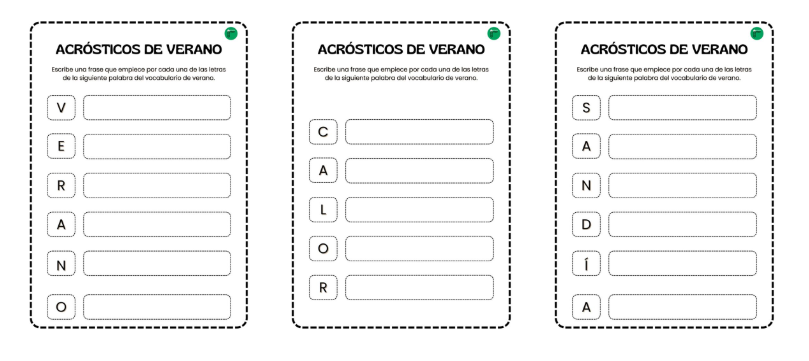 El verano es una excelente ocasión para reforzar la expresión escrita de manera original y divertida. Por eso, hoy compartimos unas fichas especialmente diseñadas para crear acrósticos a partir de […]