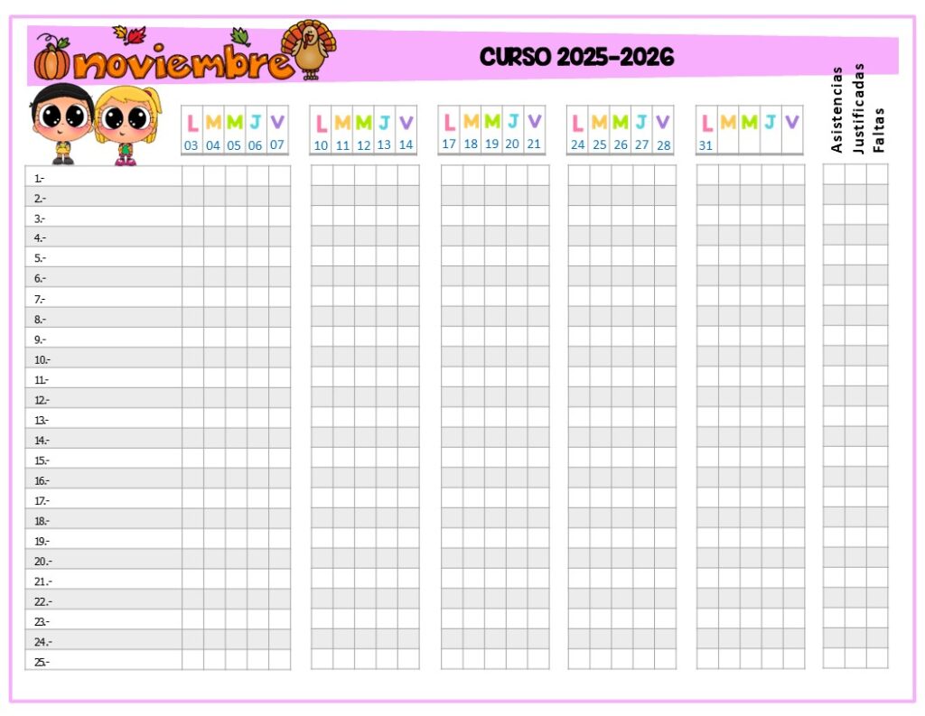 Mantener un registro organizado de la asistencia es una tarea fundamental para cualquier docente. Para facilitar esta labor, hoy compartimos una lista de asistencia editable para el mes de noviembre, […]