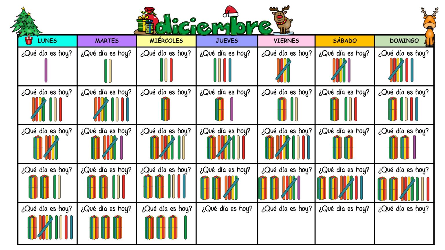 Calendario matemático de palillos mes de DICIEMBRE 2025 - Orientacion ...