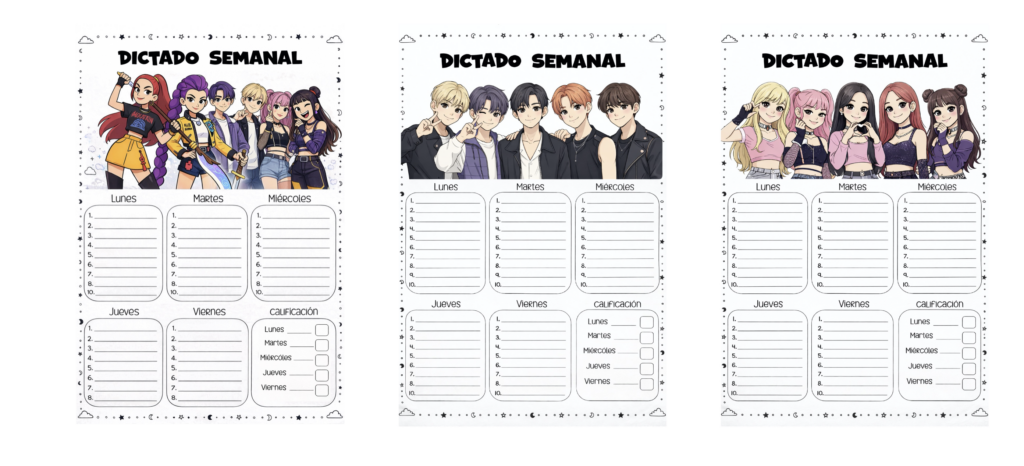 🖤 Plantillas GUERRERAS K-POP de dictados semanales ✏️ Un recurso motivador para mejorar la ortografía y la escritura Las plantillas de dictados semanales de las Guerreras K-POP están pensadas para [&hellip;]