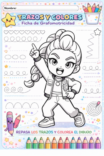 Nuevo cuaderno Guerreras K-pop grafo Colorea y traza - Orientacion Andujar