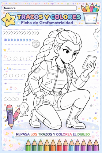 Nuevo cuaderno Guerreras K-pop grafo Colorea y traza - Orientacion Andujar