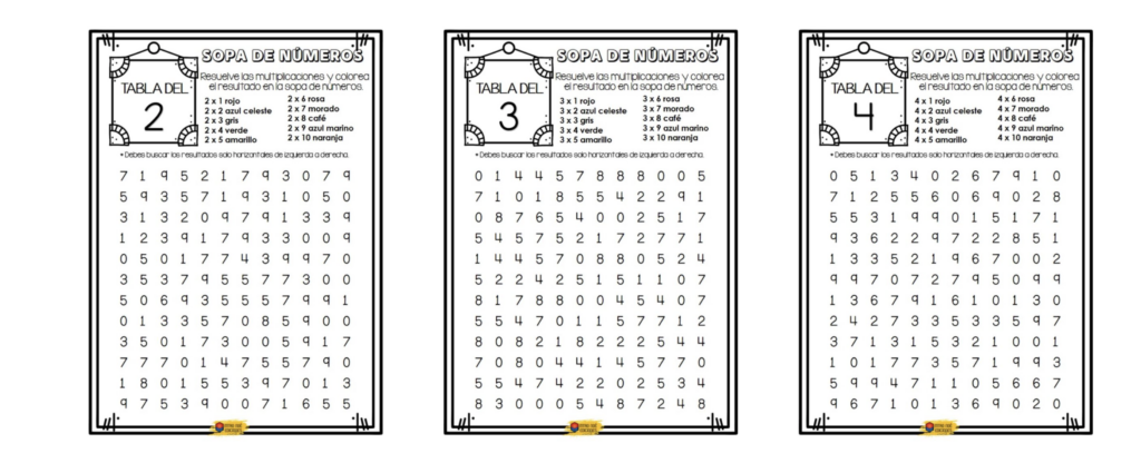¡Hoy comparto un excelente juego de sopa de números para trabajar las tablas de multiplicar! Fichas imprimibles con actividades educativas de pensamiento matemático para trabajar las multiplicaciones en el aula.   Sopa de [&hellip;]