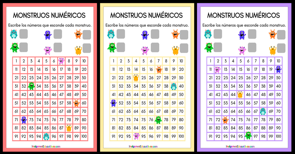 En estas fichas, la tabla del 100 aparece incompleta, ya que varios números están ocultos tras pequeños monstruos. El objetivo del alumnado es identificar qué número se esconde detrás de [&hellip;]
