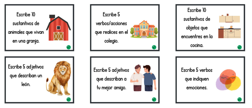 ¿Quieres que tus alumnos refuercen la gramática de forma divertida y participativa? Este recurso presenta tarjetas con retos gramaticales diseñadas para que los estudiantes escriban verbos, sustantivos y adjetivos siguiendo [&hellip;]