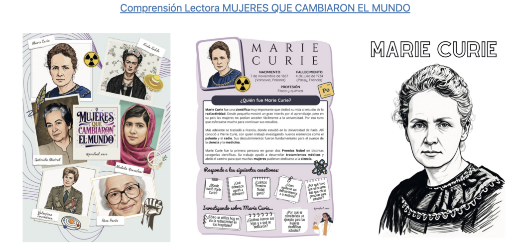 Este cuaderno de comprensión lectora está pensado para trabajar el 8 de marzo de forma significativa en el aula. Incluye:📖 6 lecturas: Marie Curie, Frida Kahlo, Gabriela Mistral, Malala Yousafzai, [&hellip;]