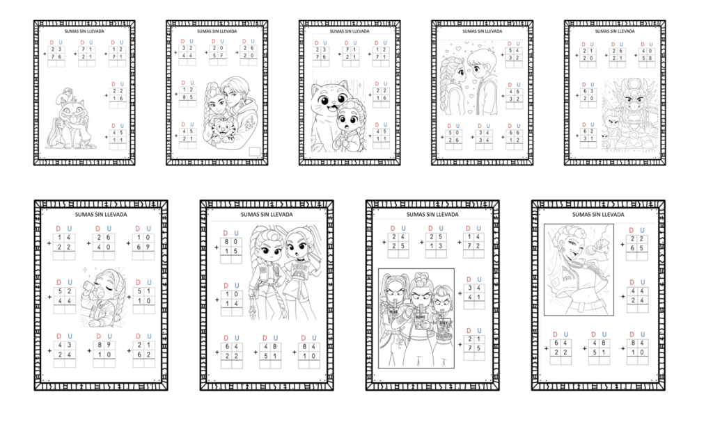 Este cuaderno de Sumas sin llevada combina práctica matemática con ilustraciones de personajes estilo Demon Hunter y Saja Boys, creando una experiencia divertida y motivadora para el alumnado. Cada ficha [&hellip;]