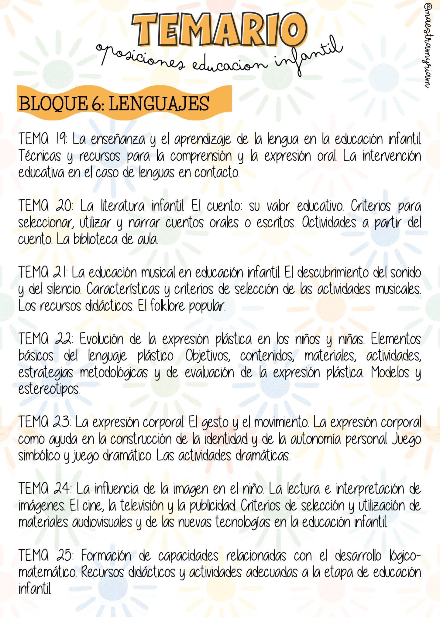 Listado del temario de las oposiciones de educación infantil ...