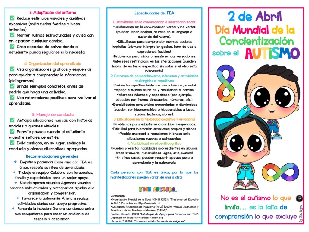 El Tríptico Autismo 2 de abril elaborado por StarCreando – StarLeyva es un material informativo diseñado para acompañar la conmemoración del Día Mundial de la Concienciación sobre el Autismo. Su [&hellip;]