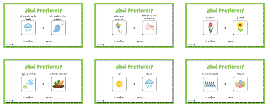 La siguiente dinámica es sencilla pero muy efectiva: planteamos una serie de preguntas bajo el formato «¿Qué prefieres?». A través de dilemas sencillos relacionados con la primavera desde elegir entre [&hellip;]