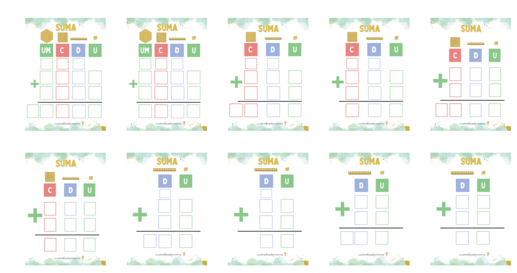 Las plantillas de Suma Montessori son un recurso fantástico para acompañar el aprendizaje de la suma desde un enfoque manipulativo y estructurado. Estas nuevas versiones permiten trabajar unidades, decenas, centenas [&hellip;]