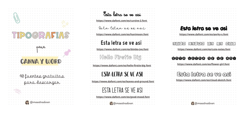 40 fuentes gratuitas para usar en Canva y Word Si te encanta diseñar materiales educativos, portadas, carteles, fichas o recursos visuales, este Cuaderno de Tipografías se va a convertir en [&hellip;]