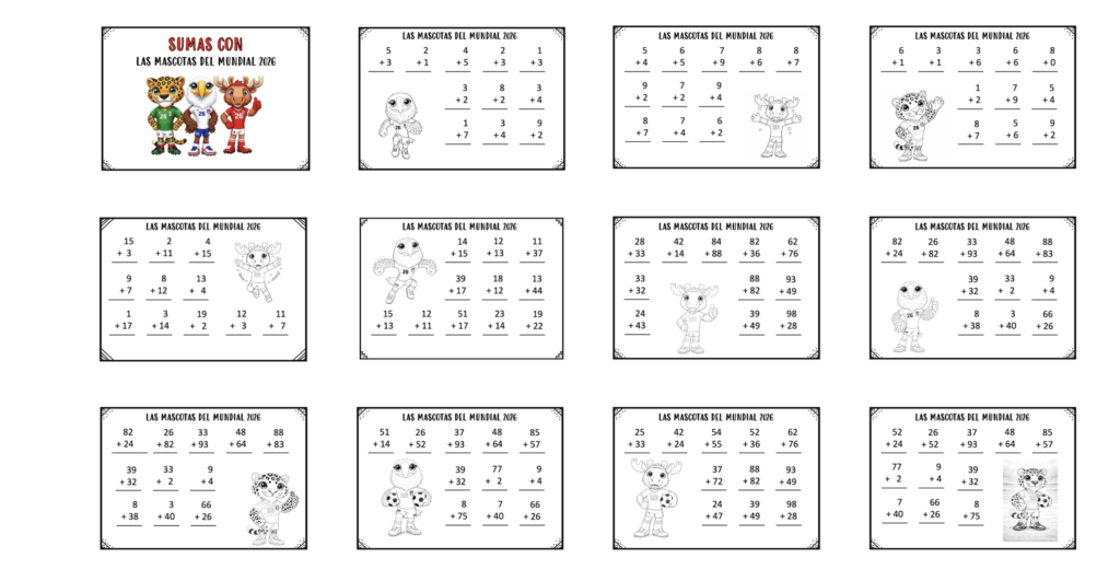 ¡El Mundial 2026 llega también a las matemáticas! Este cuaderno de sumas con las mascotas del Mundial es un recurso perfecto para trabajar cálculo mental, sumas de una y dos [&hellip;]