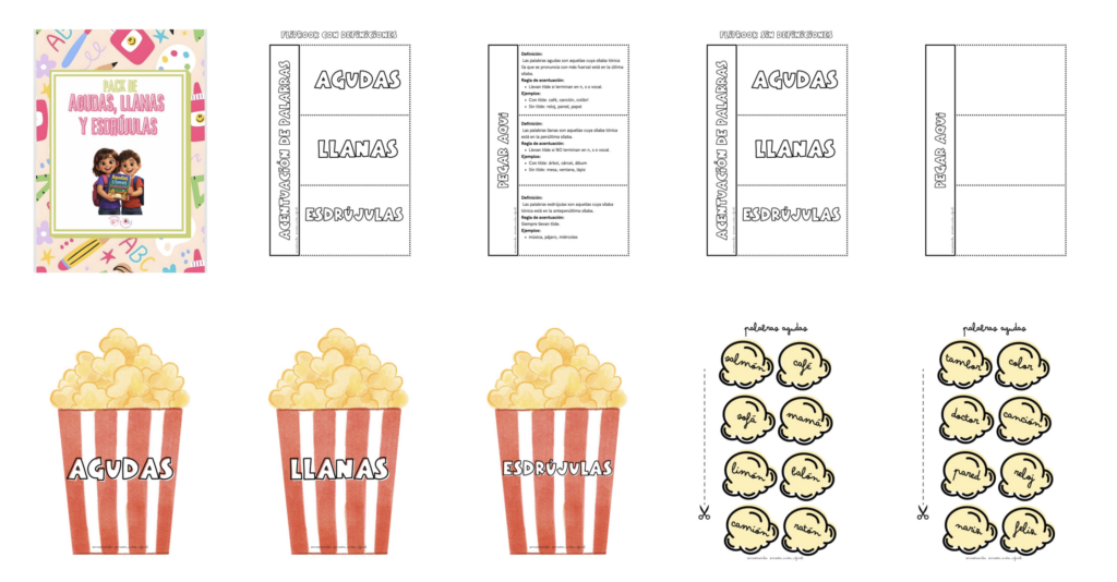 Este Pack de Palomitas es una propuesta divertida y muy visual para aprender y practicar la acentuación de palabras agudas, llanas y esdrújulas. Incluye definiciones, ejemplos, tarjetas, flipbooks y actividades [&hellip;]