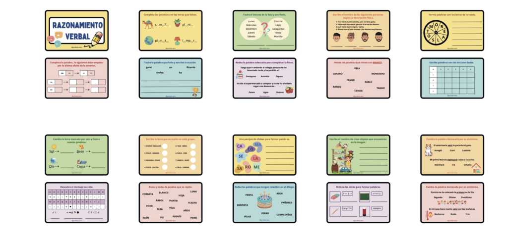 El razonamiento verbal es una habilidad clave en Primaria: permite mejorar la comprensión, ampliar vocabulario, fortalecer la expresión oral y escrita, y entrenar la atención. Este material reúne 40 tarjetas [&hellip;]