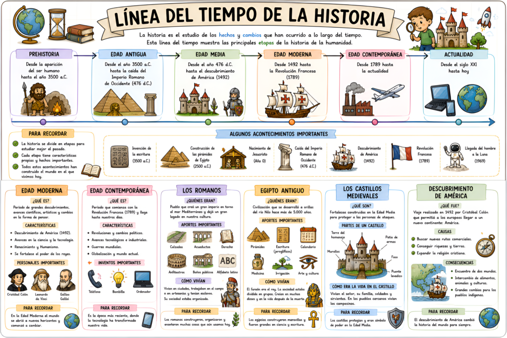 La historia es un viaje fascinante lleno de descubrimientos, inventos, culturas y cambios que han transformado la vida humana. Para ayudar al alumnado a entender este recorrido, esta línea del [&hellip;]