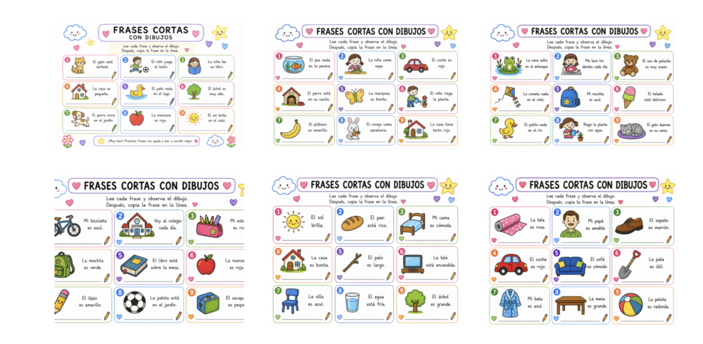 Las frases cortas con dibujos son uno de los materiales más eficaces para acompañar el proceso de lectoescritura. Permiten que los niños y niñas lean frases sencillas, las relacionen con [&hellip;]