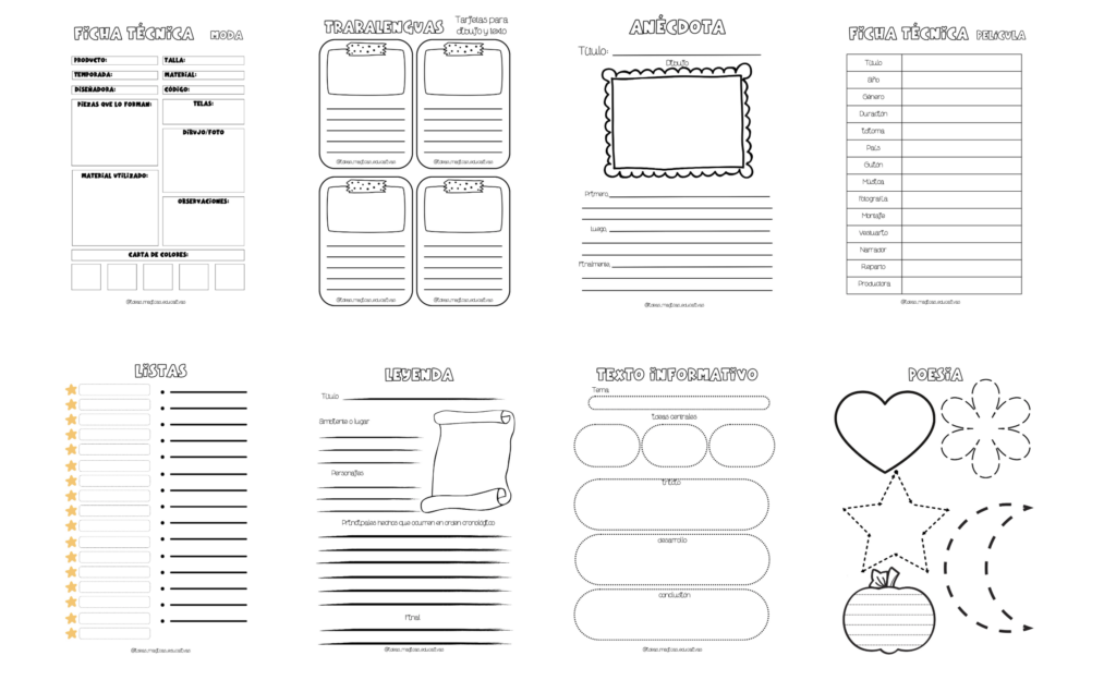 Más modelos visuales, claros y listos para imprimir Llega la segunda parte del pack de tipologías textuales: 20 nuevas plantillas para trabajar escritura, comprensión y producción de textos en el [&hellip;]