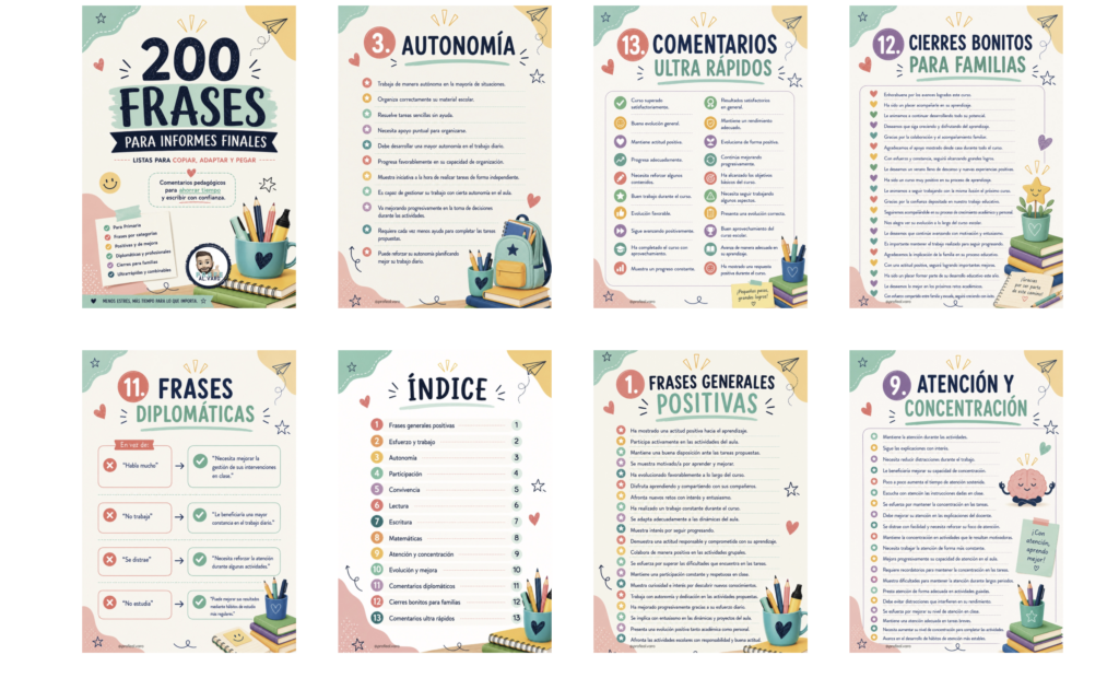 Expresiones útiles para cerrar el curso con profesionalidad y empatía El final de curso es un momento clave para reflexionar, valorar y comunicar los progresos del alumnado. Este recurso reúne [&hellip;]