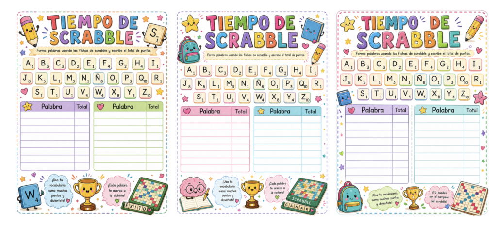 🎲✨ ¡Tiempo de Scrabble! Palabras que suman diversión y aprendizaje Hoy te traigo un recurso genial para trabajar vocabulario, ortografía y cálculo mental de una forma lúdica y súper motivadora: [&hellip;]