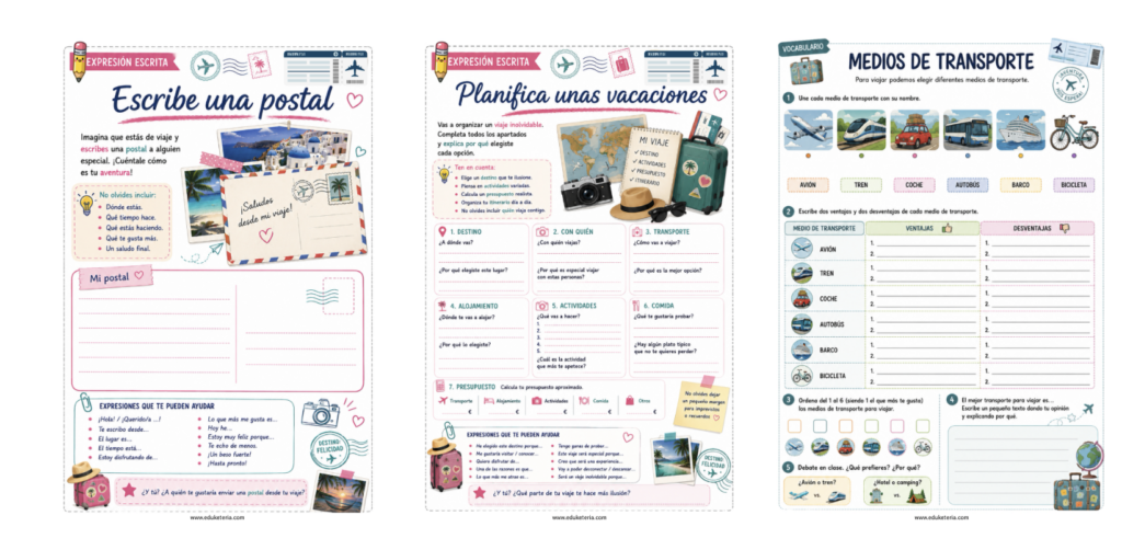 Este recurso Viajamos es un pack completísimo de actividades listas para imprimir, ideal para el final de curso. A través del tema del viaje, los alumnos trabajan vocabulario, comprensión lectora, [&hellip;]