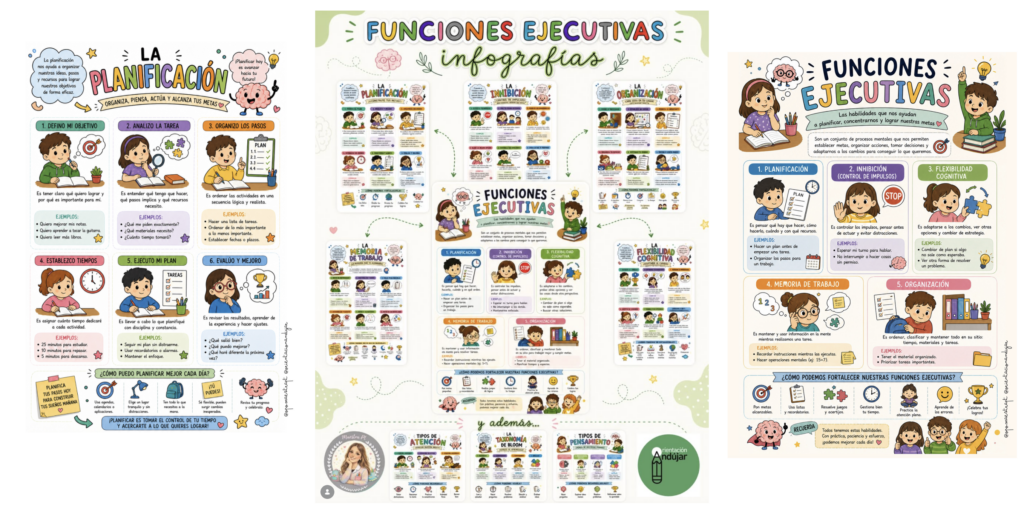 Las funciones ejecutivas son las habilidades mentales que nos ayudan a planificar, concentrarnos, controlar impulsos y alcanzar nuestras metas. Estas infografías individuales presentan cada función de manera visual y sencilla, [&hellip;]