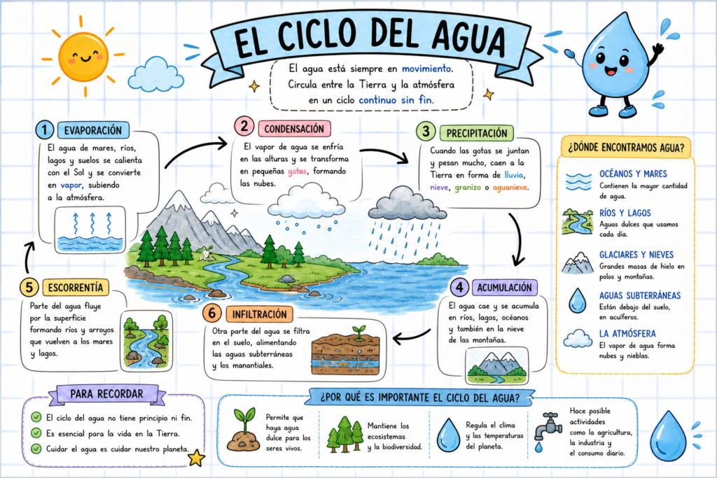 El ciclo del agua es uno de los contenidos más importantes en Ciencias Naturales. Entender cómo el agua cambia de estado, se desplaza y vuelve a la superficie ayuda al [&hellip;]