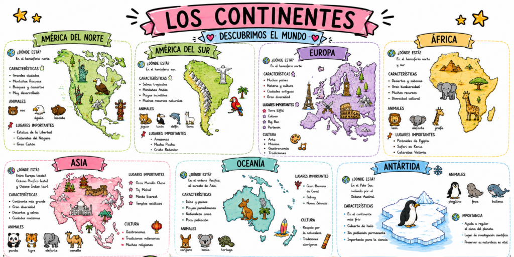 Una forma divertida y visual de descubrir nuestro planeta Explorar el mundo es una de las experiencias más fascinantes para los niños y niñas. Estas láminas visuales de los continentes [&hellip;]