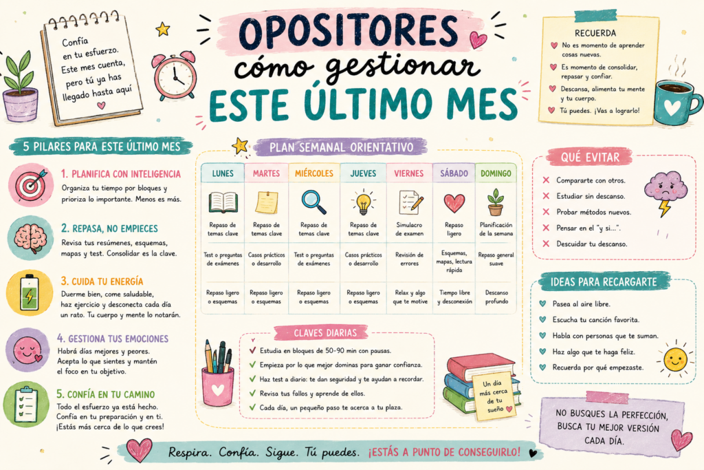 ¿Y si este último mes no necesitara MÁS horas… sino un cerebro menos saturado? 🧠🤍 Veo opositoras agotadas intentando memorizar más, dormir menos y exigirse hasta romperse. Pero la neurociencia [&hellip;]