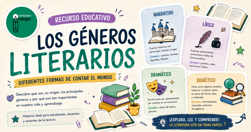 ¡Descubre los géneros literarios de una forma visual y divertida! Hoy compartimos un recurso educativo pensado para acercar el fascinante mundo de la literatura al alumnado mediante una colección de [&hellip;]