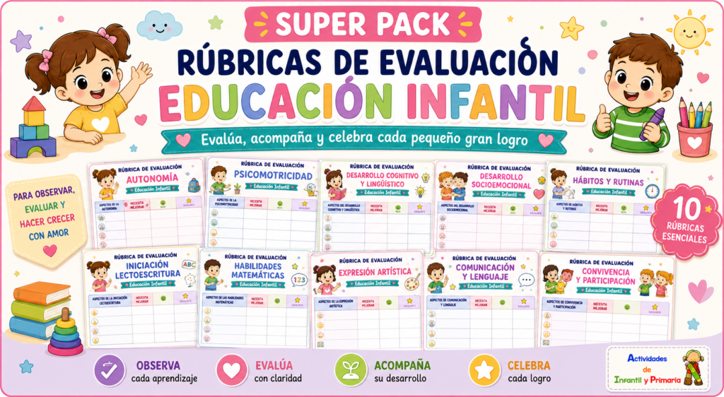 Este súper pack de rúbricas para Educación Infantil está diseñado para acompañar, de forma visual y sencilla, el desarrollo integral del alumnado durante una etapa tan decisiva. Gracias a un [&hellip;]