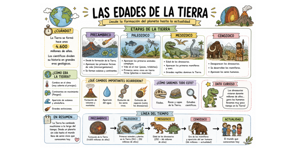 La historia de la Tierra es fascinante: volcanes, océanos recién formados, continentes que se mueven, extinciones masivas, dinosaurios, mamíferos y, finalmente, los seres humanos. Esta lámina didáctica de las edades [&hellip;]