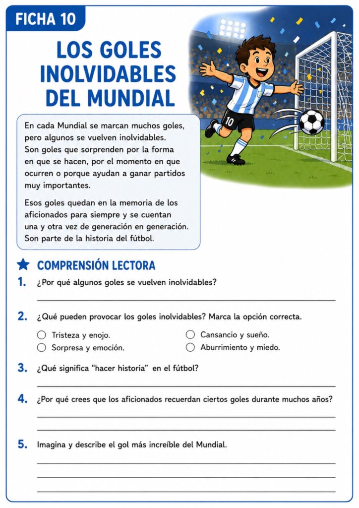 ⚽🌎 Comprensión lectora del Mundial 2026 Lecturas y actividades para aprender con la mayor fiesta del fútbol El Mundial 2026 es una oportunidad fantástica para trabajar lectura comprensiva, cultura general, [&hellip;]
