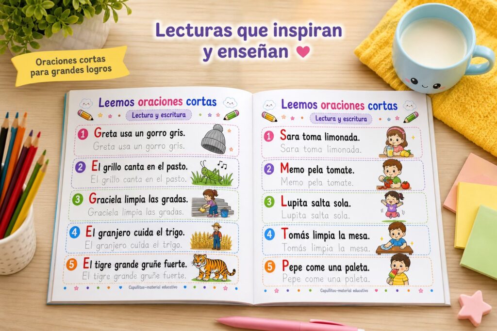 En la entrada de hoy les presento un recurso ideal para dar el siguiente paso en el proceso de alfabetización: una colección de fichas «Leemos oraciones cortas». Estas láminas están [&hellip;]