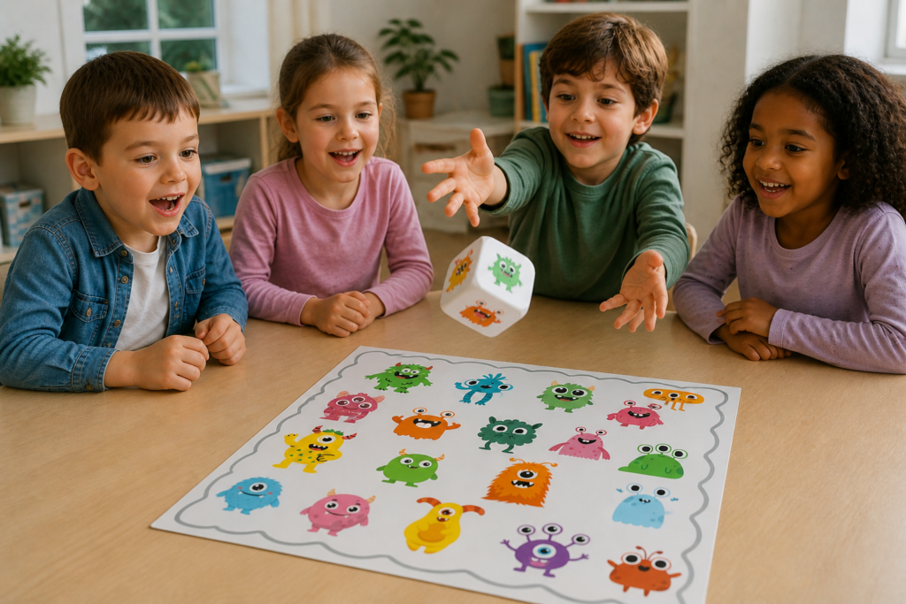 El corazón de esta actividad es un tablero vibrante poblado por una variedad de monstruitos, cada uno con formas, expresiones y colores diferentes. El set incluye, además, dos dados temáticos [&hellip;]