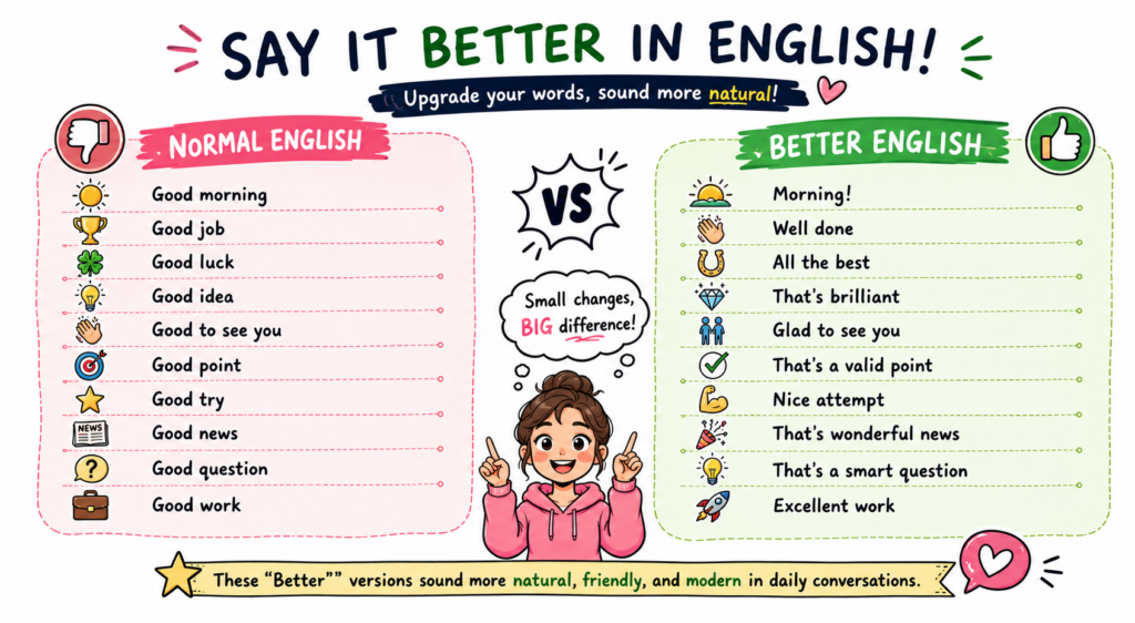 En muchas ocasiones, los estudiantes aprenden expresiones básicas en inglés que son correctas, pero que no siempre son las más naturales en conversaciones reales. Este material educativo presenta una comparación [&hellip;]