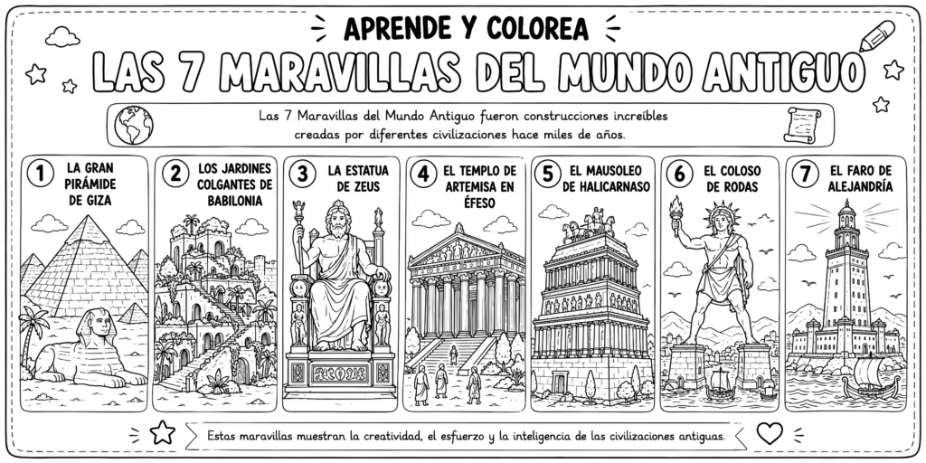 🏺🎨 Aprende y colorea las 7 Maravillas del Mundo Antiguo Historia, arte y diversión en una sola colección Las 7 Maravillas del Mundo Antiguo son un viaje fascinante por las [&hellip;]