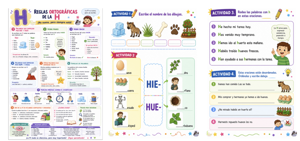 Reglas ortográficas de la letra H + fichas de trabajo ¡No suena, pero siempre está! La letra H es una de las más curiosas del abecedario: no tiene sonido, pero [&hellip;]