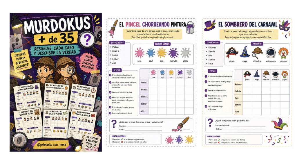 🔍 ¡EL JUEGO DEL QUE TODO EL MUNDO HABLA…AHORA ¡¡PARA PRIMARIA! 🕵️‍♂️🕵️‍♀️ Seguro que has visto que están súper de moda los libros y juegos de misterio y lógica tipo [&hellip;]