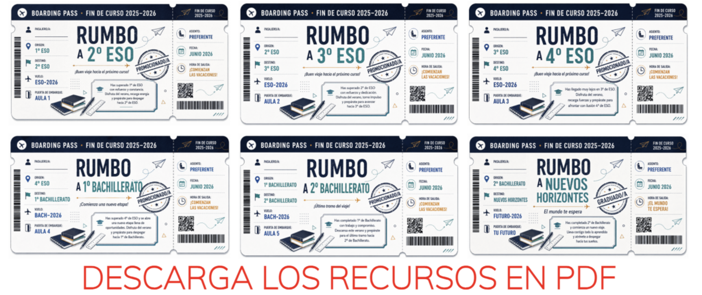 Estas tarjetas de embarque de fin de curso están diseñadas para celebrar de una forma original y motivadora el paso del alumnado entre etapas educativas. Inspiradas en el formato de una boarding pass, [&hellip;]