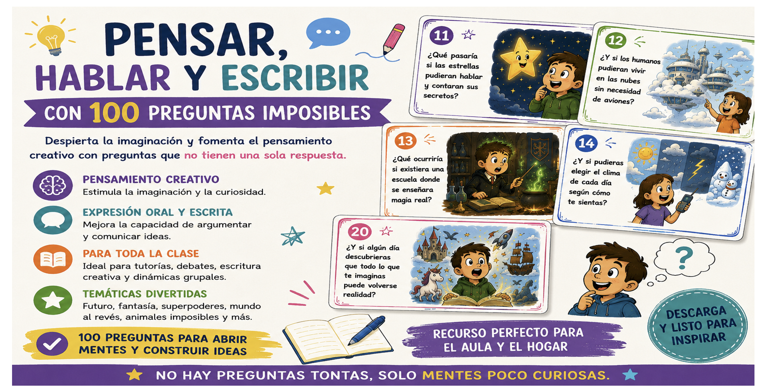 Las actividades de expresión oral y escritura son una herramienta excelente para desarrollar la creatividad, la comunicación y el pensamiento crítico del alumnado. Por eso compartimos este recurso compuesto por [&hellip;]