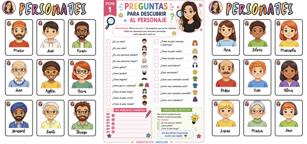 🧠👀 Juego de descripciones: ¿Quién es quién? Hoy compartimos en nuestro blog Orientación Andújar un divertido recurso manipulativo ideal para trabajar la comprensión lectora, la descripción de personas y el [&hellip;]