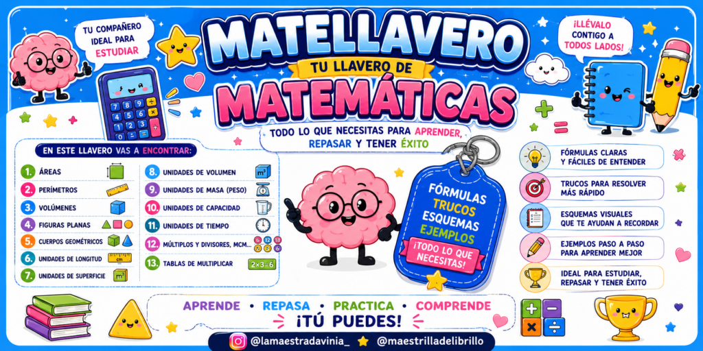 🔑✨ ¡LLEGA EL MATELLAVERO! ✨🔑 El compañero perfecto para que los peques tengan las matemáticas más importantes siempre a mano. 📚💙 En el Matellavero encontrarás: 📐 Áreas📏 Perímetros🧊 Volúmenes🔺 Figuras [&hellip;]