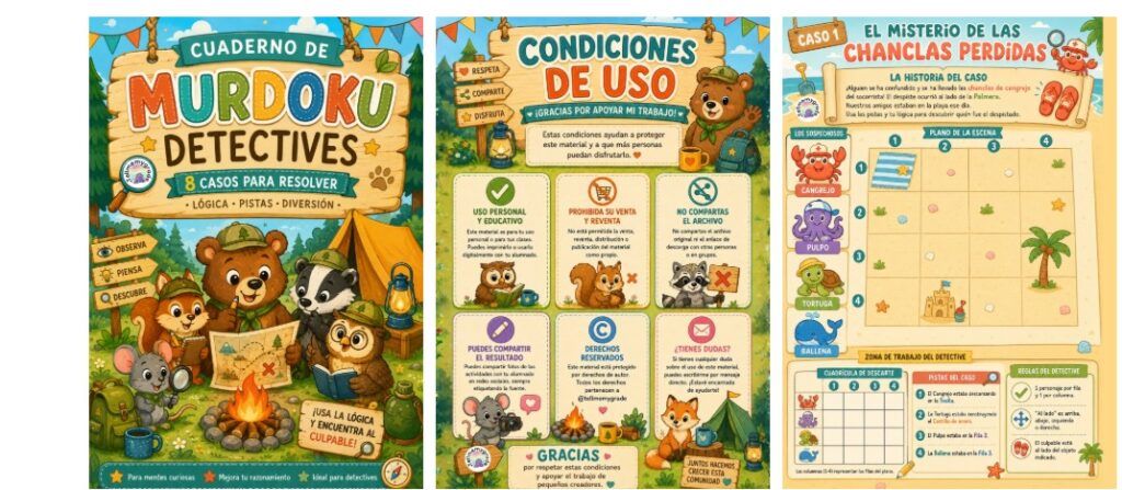 Si tus peques disfrutan resolviendo enigmas, observando pistas y poniendo a prueba su lógica… este recurso les va a encantar. Encontrarán 8 casos misteriosos ambientados en el verano (playa, campamento, [&hellip;]