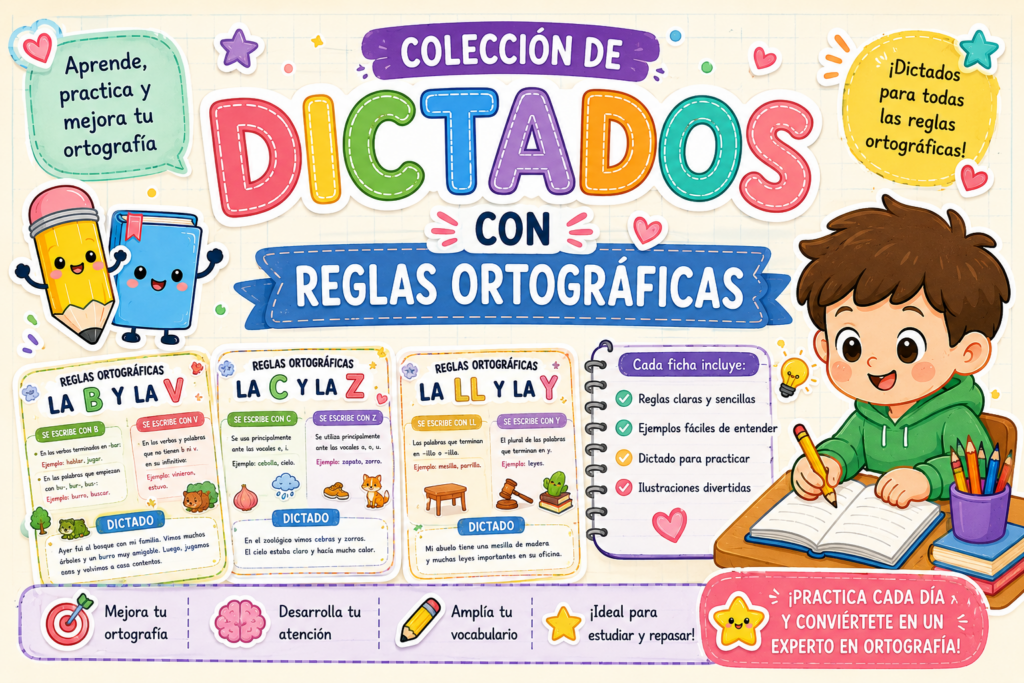 Las reglas ortográficas suelen ser uno de los contenidos que más dificultades generan entre los alumnos de Primaria. Por ello, hoy compartimos una colección de fichas muy visuales y motivadoras [&hellip;]