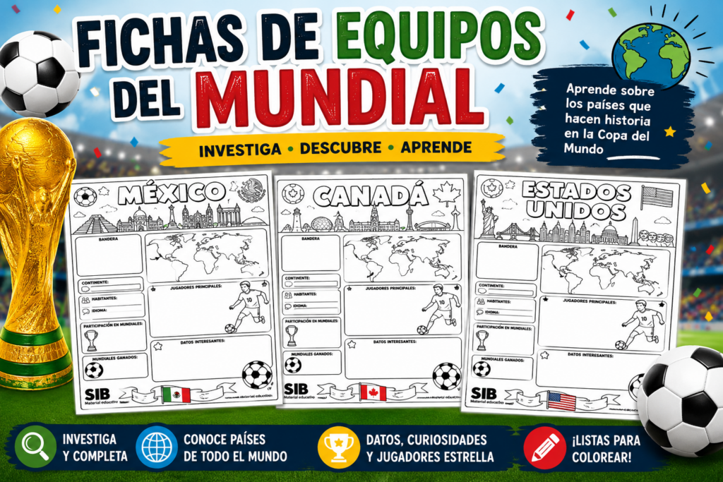El siguiente recurso reúne una fantástica colección de fichas temáticas sobre diferentes selecciones participantes en el Mundial, diseñadas para que el alumnado investigue, descubra y complete información relevante de cada [&hellip;]