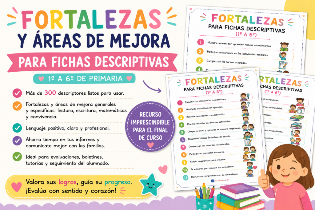 Este recurso reúne una completa colección de fortalezas y áreas de mejora para fichas descriptivas, diseñada para facilitar la elaboración de informes, boletines de evaluación y observaciones individualizadas del alumnado [&hellip;]