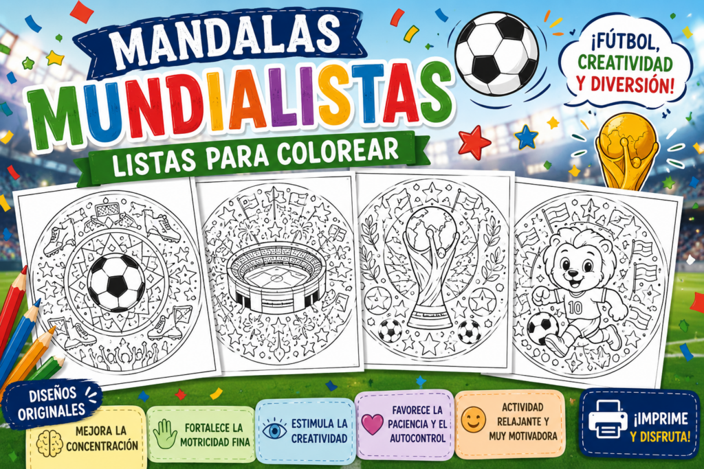 El fútbol despierta pasiones en grandes y pequeños, y aprovechando toda la emoción del Mundial compartimos una colección muy especial de mandalas mundialistas listos para colorear. Una propuesta divertida, creativa [&hellip;]